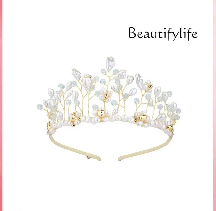 

American Simple Retro Affordable Luxury Sense Headband Imitation Pearl Crown Female Hair Accessories Wedding Headdress