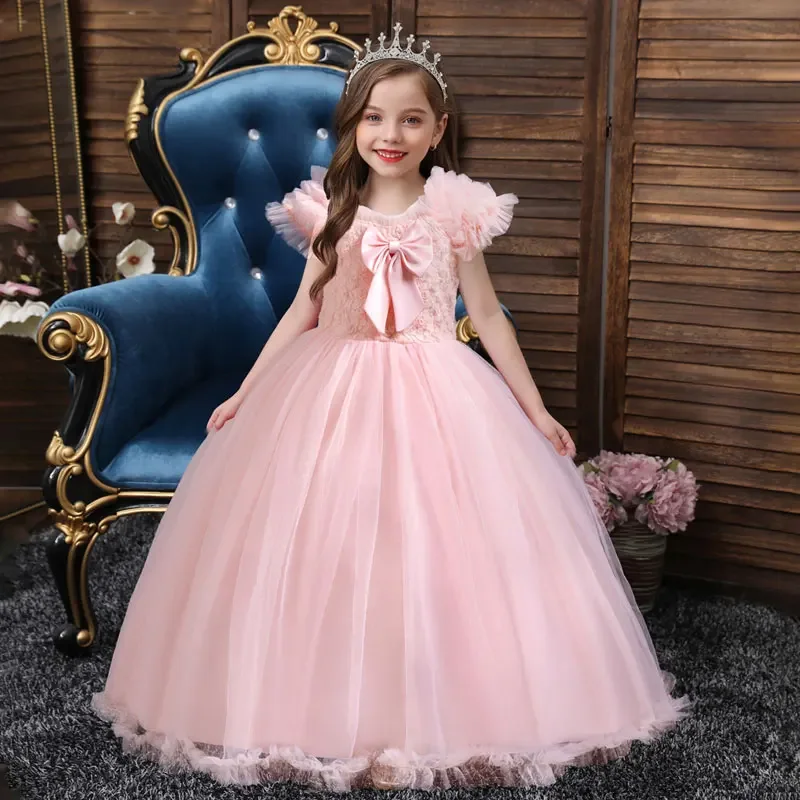 

Fashion Bow Flower Girl Dresses for Weddings Lace Sleevelss Kids Dresses for Girls Summer Children Girls Dress 4-12 Years