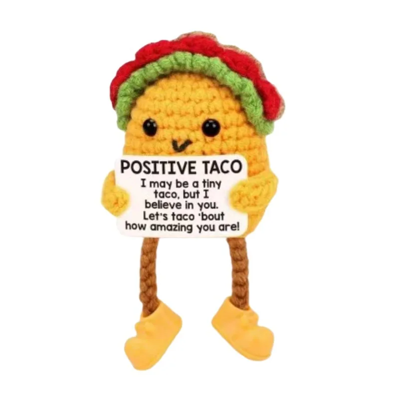 CESHMD Mini Positive Häkel-Taco – Handgehäkelt Mit Mutmacher-Spruch – Anti-Stress Geschenk Für Kollegen, Freunde & Studenten