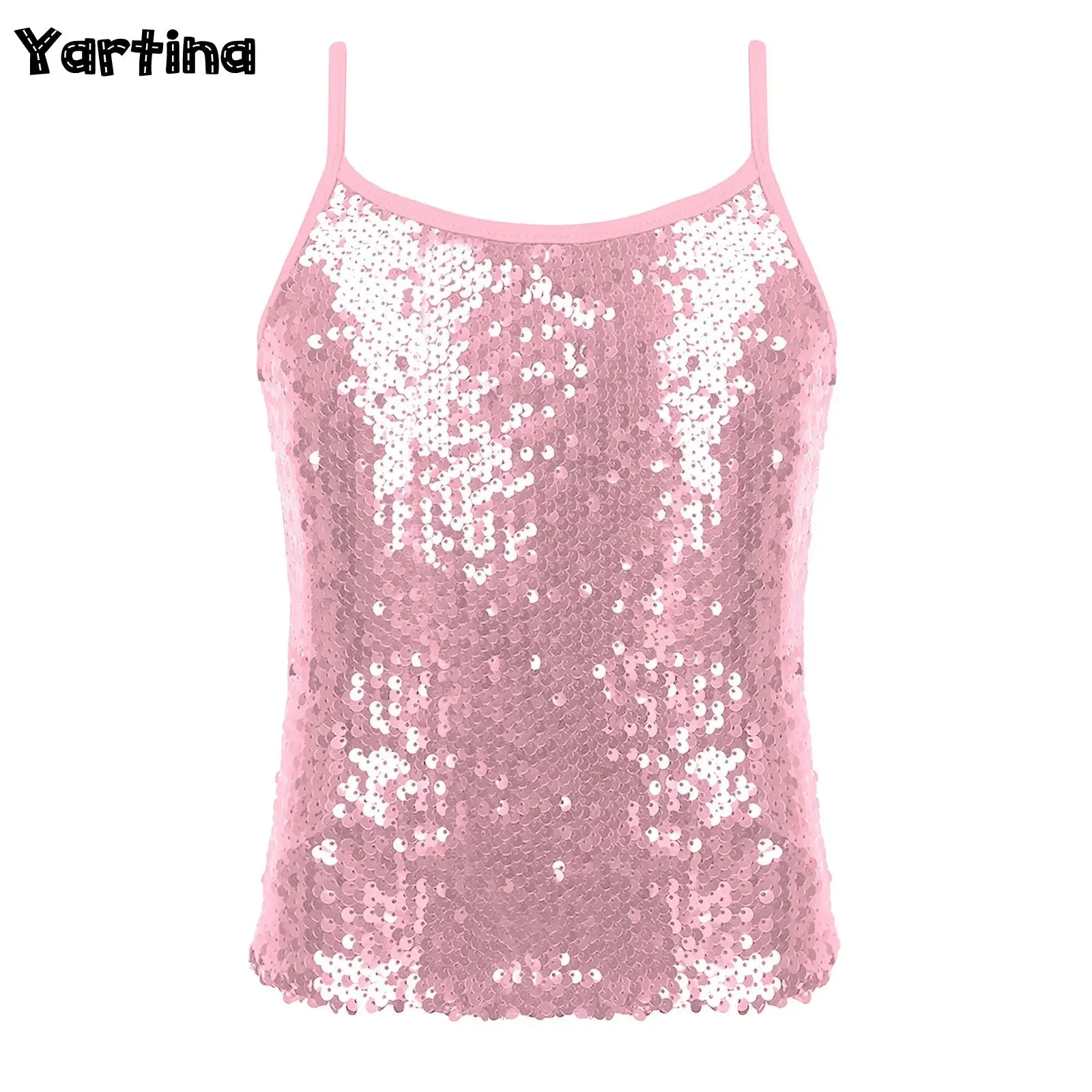 

Kids Girls Sequins Gymnastics Ballet Jazz Dance Crop Top Sparkly Punk Tank Tops Hip Hop Camisole Tank Top Performance Costume