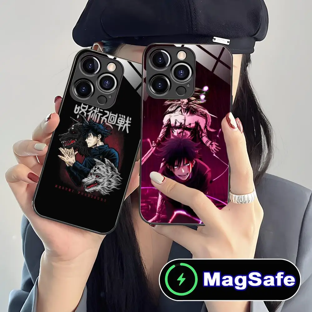

Jujutsu Kaisen Megumi Fushiguro Phone Case for iPhone 16 15 14 13 12 11 Pro Max Plus Mini MagSafe Glass Colour Protective Cover