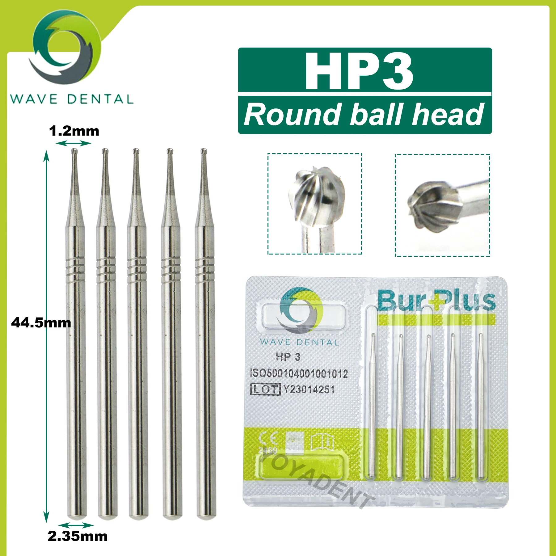 WAVE HP Dental Burs Tungsten Carbide Bur Dentistry Drill Fit Straight Nose Cone Low Speed Handpiece Round ball head 5pcs/pack