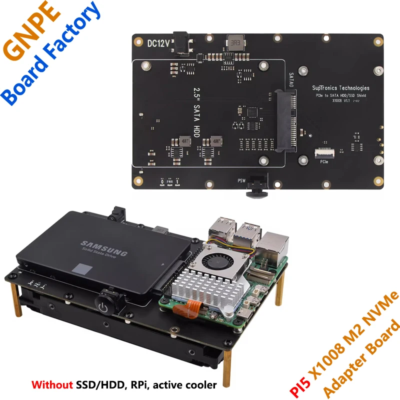 

Raspberry PI 5 X1008 PCIe to SATA HDD/SSD dual hard disk interface expansion board