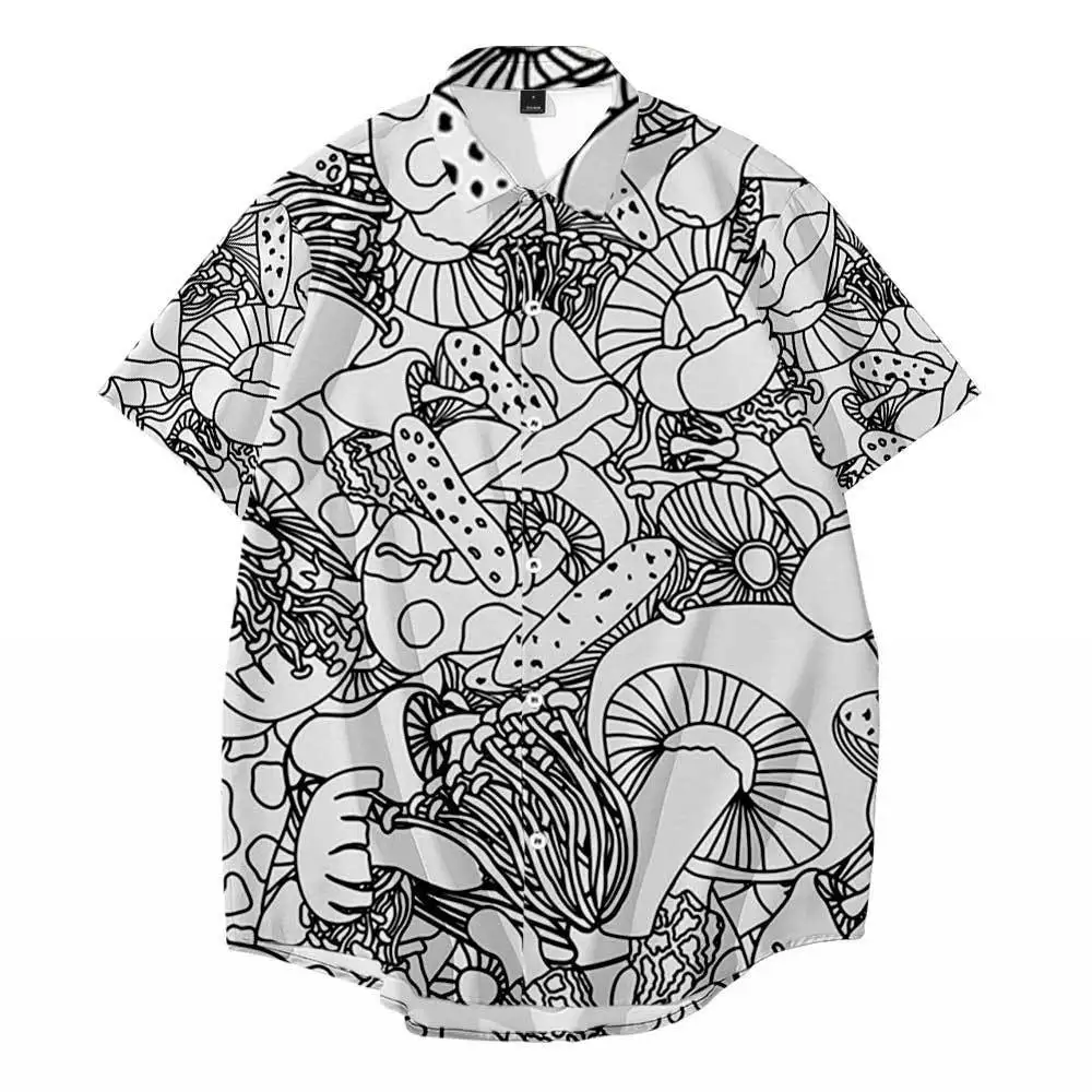 

Fashion Short Sleeved Mushroom Printed Shirt Hawaii Vacation Beach Casual Summer Loose Fitting Designer Clothing Men's Shirt