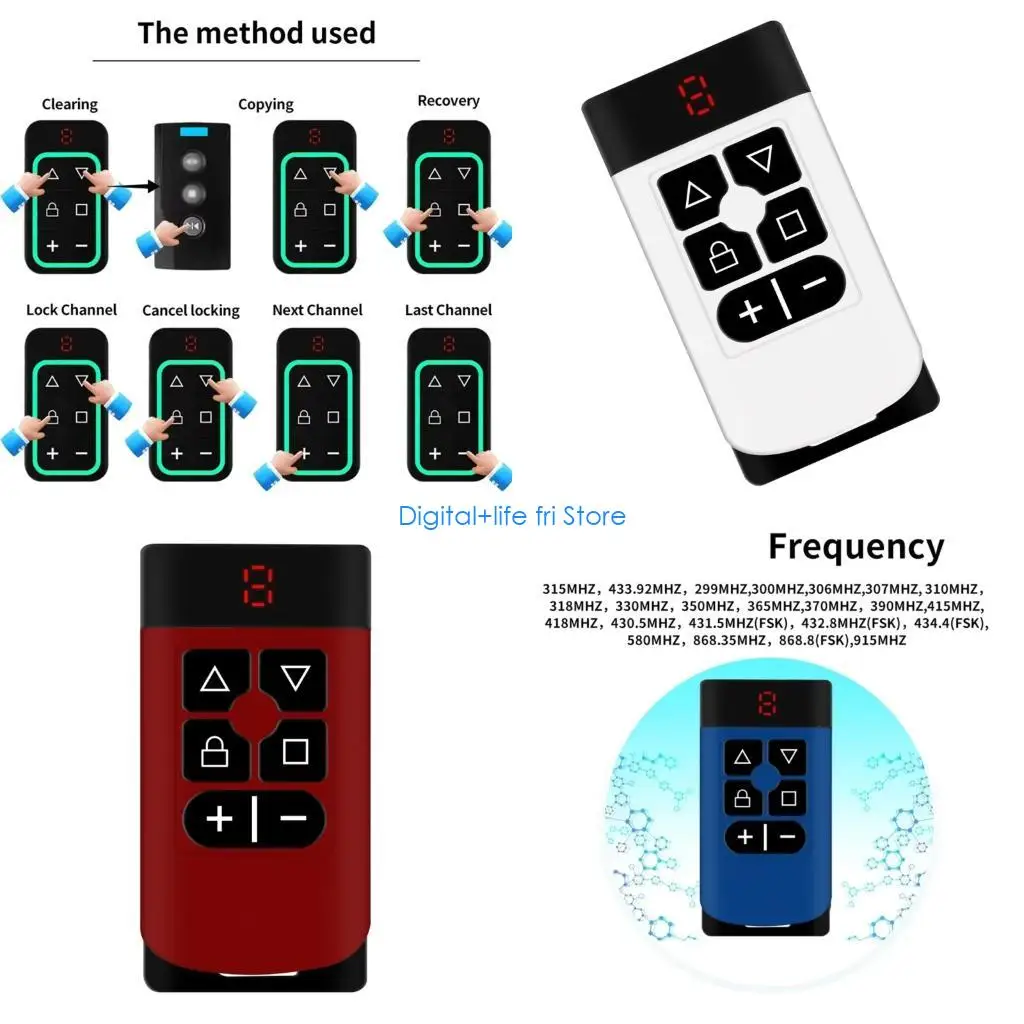 E06D 300-915MHz Rechargeable Garage Gate Remote Control Duplicator 8 Channels Multi Frequency Cloner Type C Charging