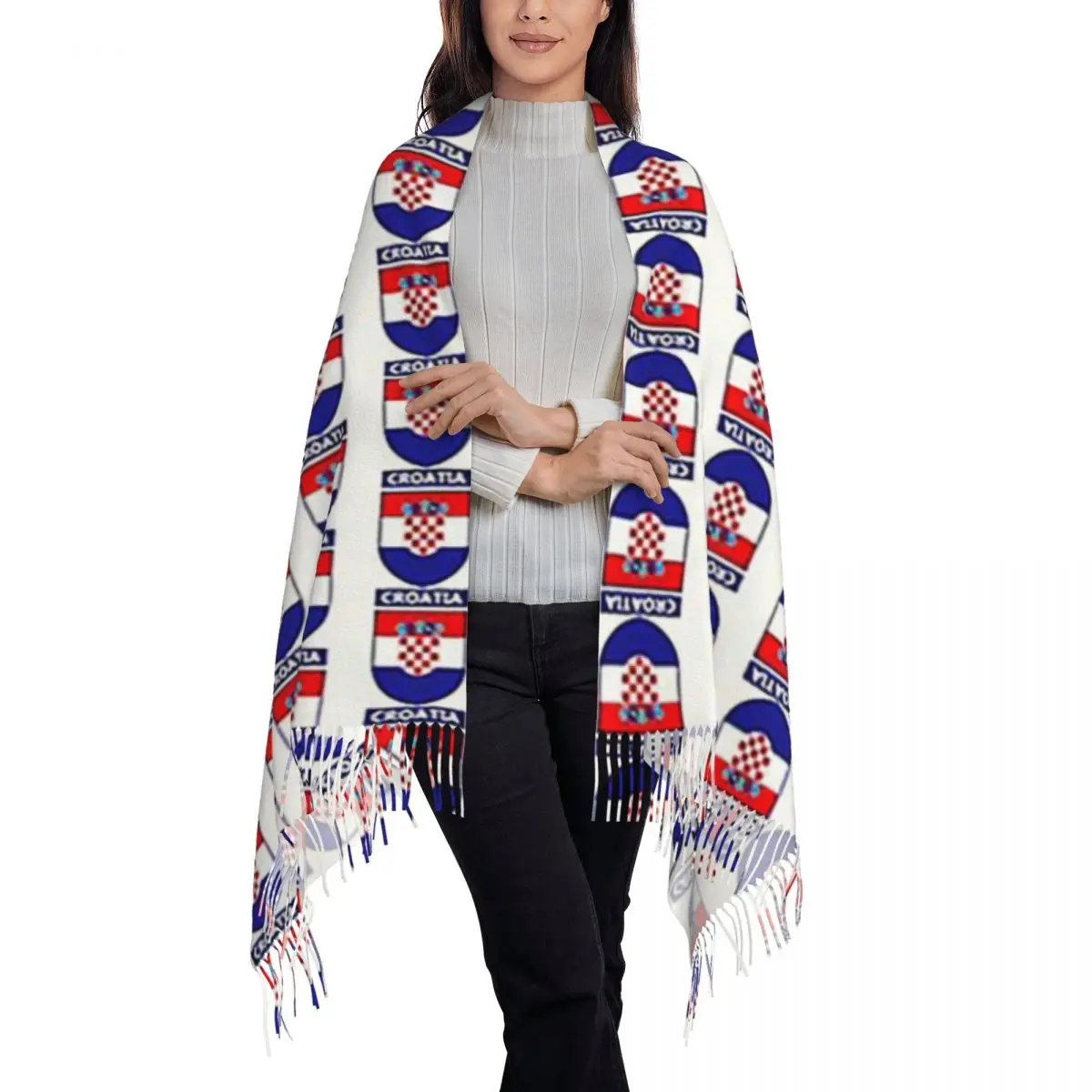 Croatia Football Flag Scarf Tassel Scarves Women Soft Warm Shawls and Wraps Large Fall Winter Shawl Wrap