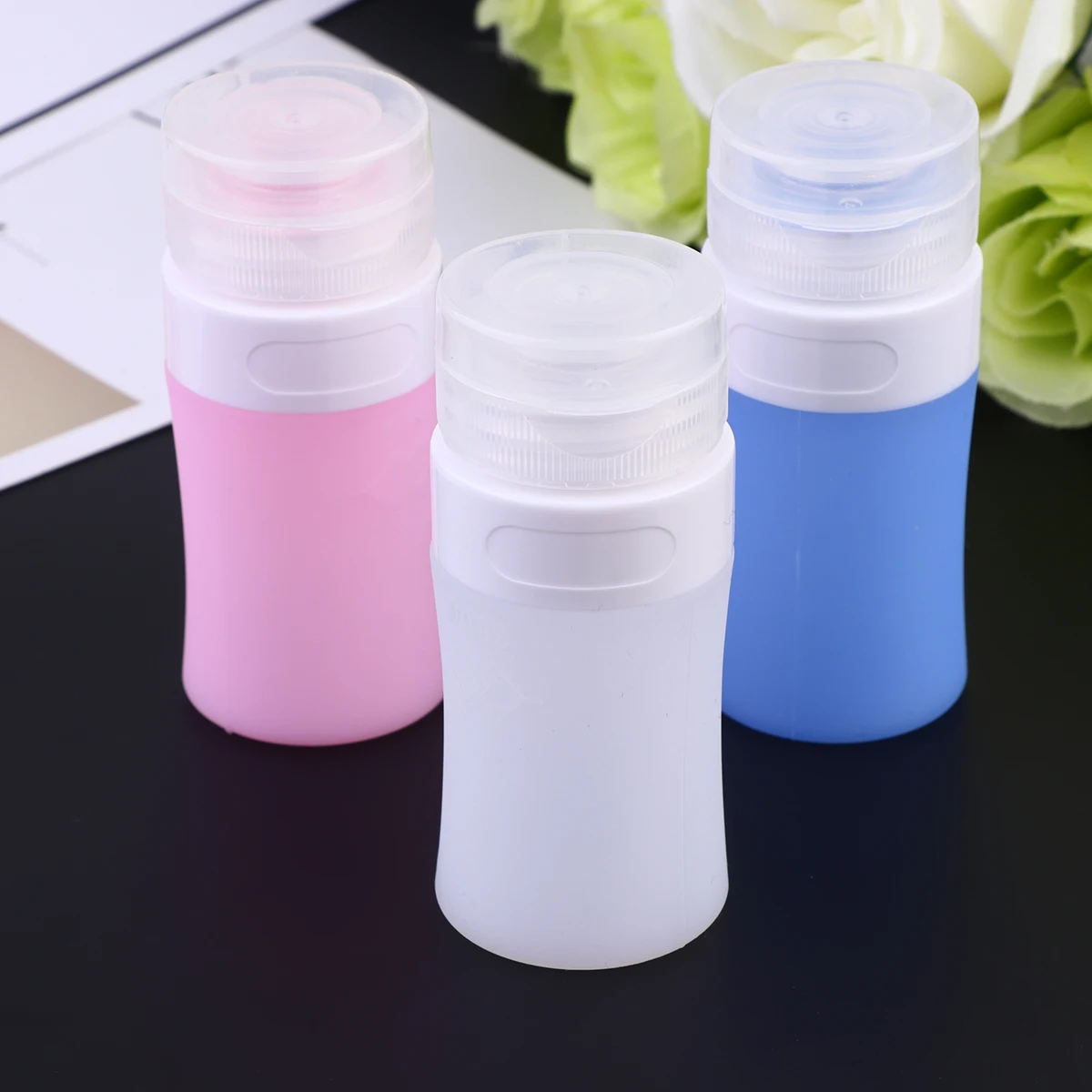 

3Pcs Silicone Bottles Refillable Portable Lotion Dispenser for Travel Shampoo Conditioner Liquid Soap Squeezing Bottle