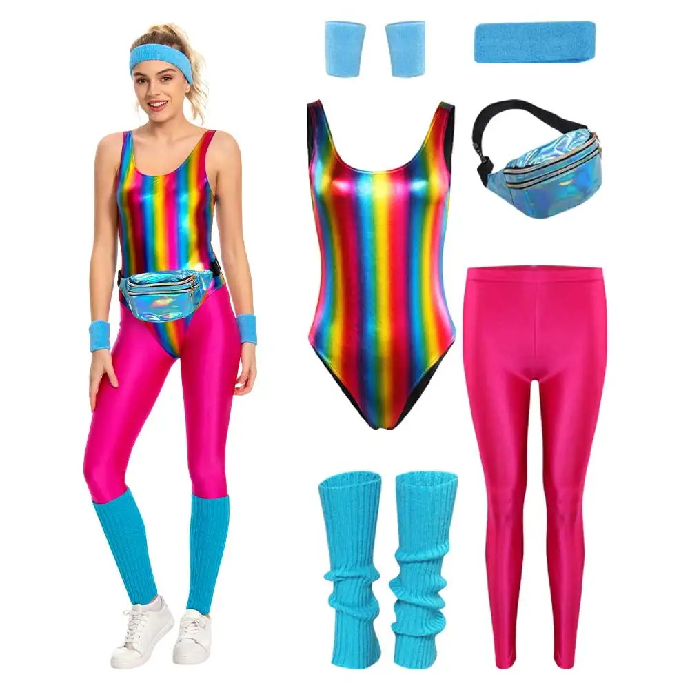 6 Style Retro Bodysuit Tracksuit Outfits 80s 90s Hippie Disco Cosplay Color Printing Costume Jumpsuit Yoga Clothes Halloween