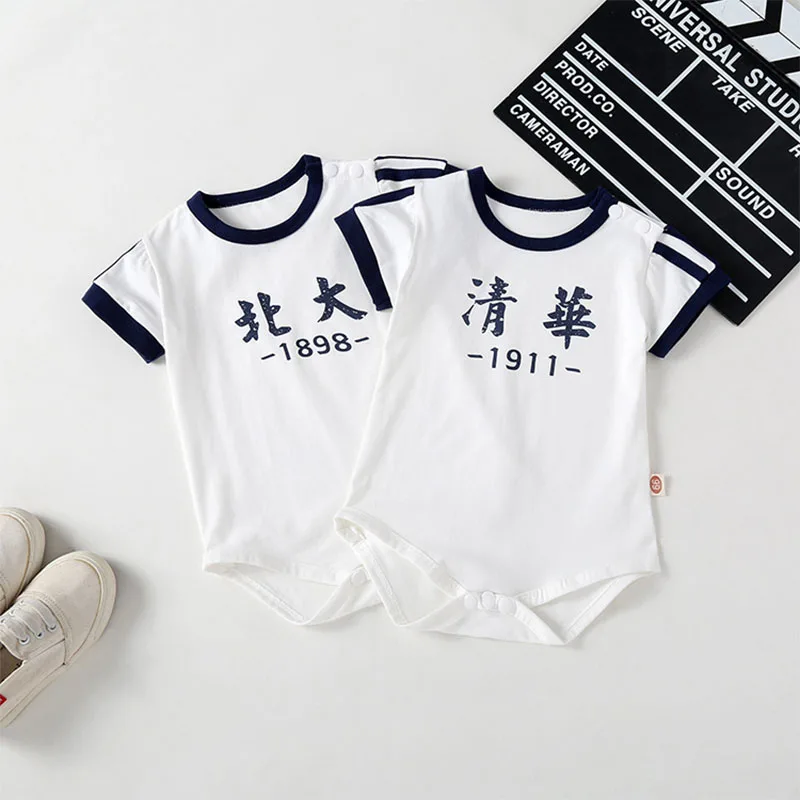 

Children's Clothing Summer Children's Rompers Without Hood Font Printing Romper Cotton Short-sleeved Jumpsuit Pajama Romper