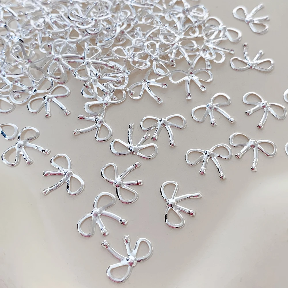 30Pcs 3D Silver Bowknot Nail Art Decorations Exquisite Metal Bows Nail Charms Y2K Korean Ribbon DIY French Nail Art Supplies JS