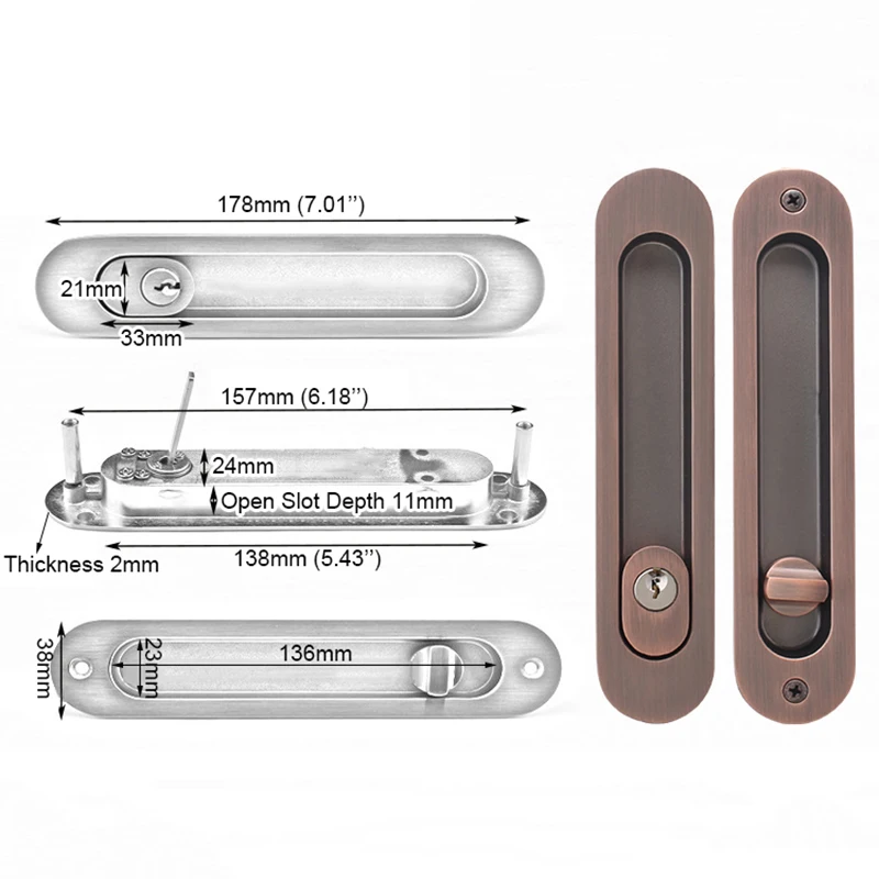 

1PCS Hidden Sliding Wood Door Lock Recessed Mortise Door Hook Locks w Keys/Keyless Black/Brushed/Bronze/Red Bronze Q1056