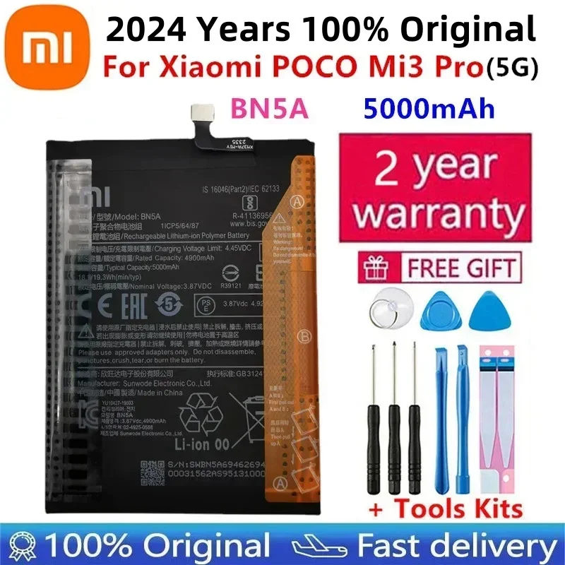 

2024 Years 5000mAh BN5A Xiao mi 100% Original Battery For POCO m3 pro m 3 pro M3pro High Quality Batteries Bateria Fast Shipping