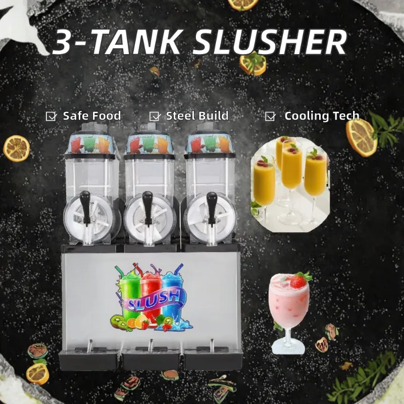 

Moseener Commercial Electric Stainless Steel Slush Machine With 3 Tanks Industrial Drink Dispenser