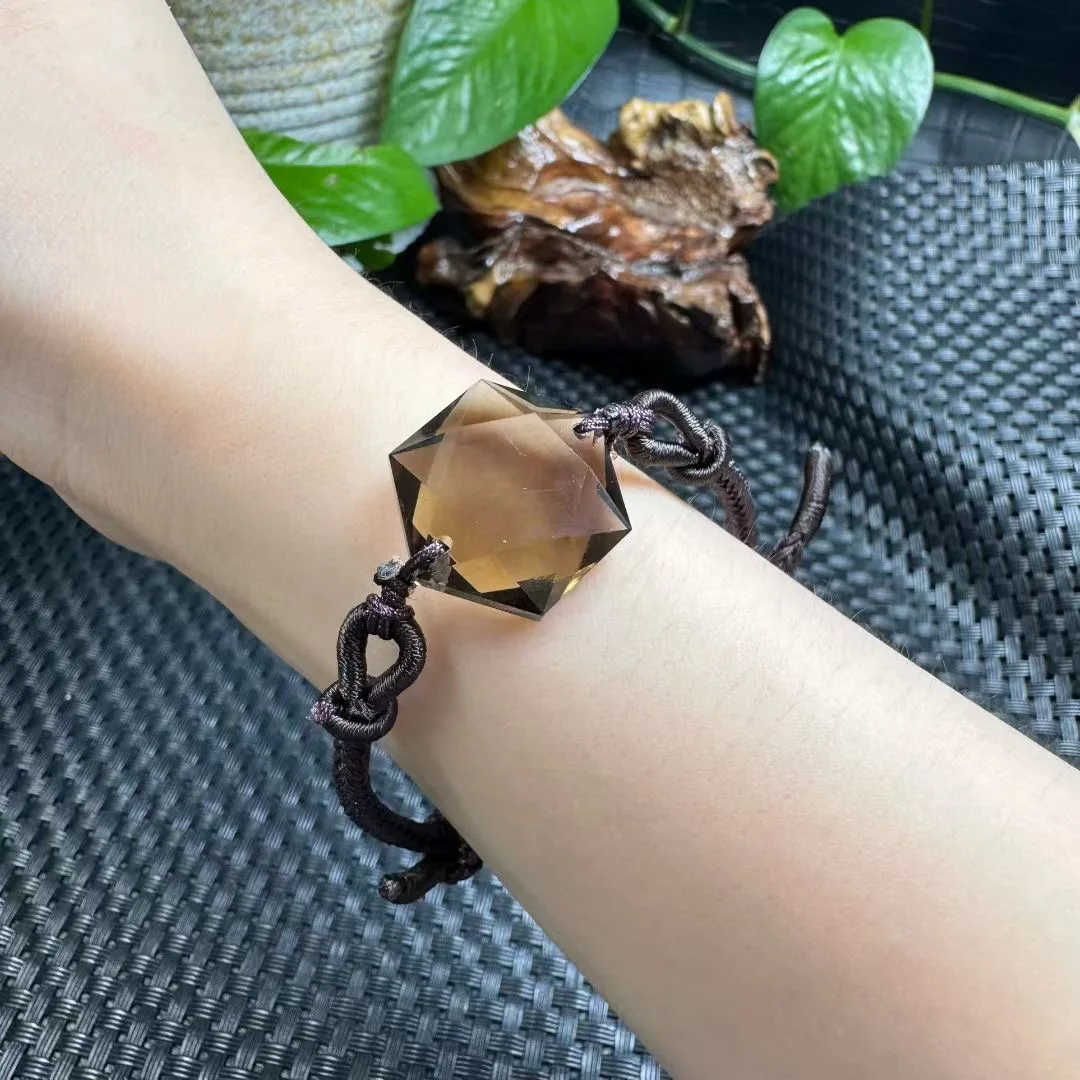 1 Pc Fengbaowu Natural Smoky Quartz Hexagram Bracelet Crystal Reiki Healing Stone Jewelry Gift For Women Men