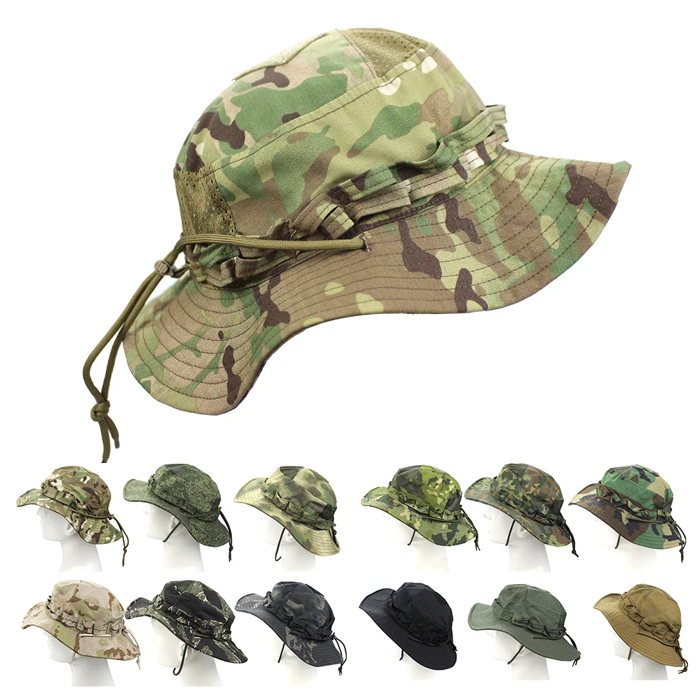 Entusiastas de camuflagem bolso quadrado camo bonnie boné eua balde benny chapéus multicam pesca caminhadas ao ar livre tático bonés de sol