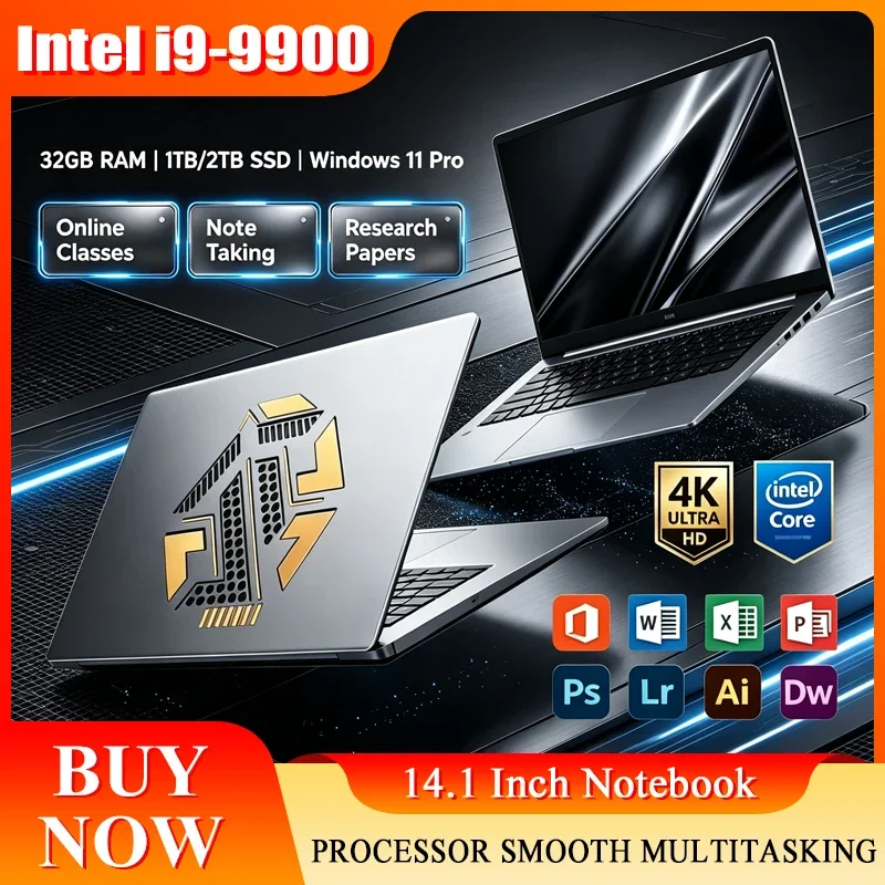 2026 New 14.1'' Laptop Intel Core I9-9900 32GB 2TB Gaming PC Ultra Slim Office Study Computer PC Windows 11 Pro 1920*1080 HD