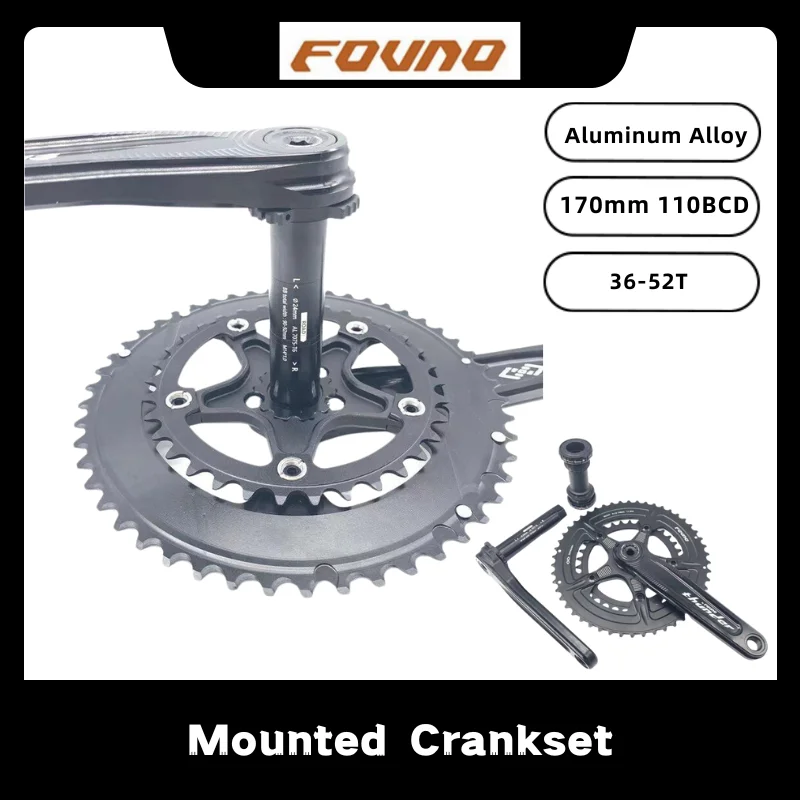 

FOVNO 170MM Road Bike Crankset With 110BCD Aluminum Alloy CNC Disk 36-52T Chainring Straight Mounted Double Crankset Cycling