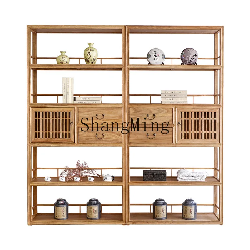 

ZYY New Chinese Solid Wood Simple Homestay Cabinet Tea Rack Bookcase Shelf Household Bogu Rack