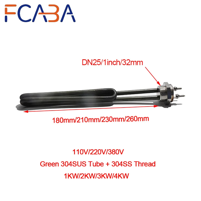 FCABA DN25 Immersion Water Heater 304SS with Green Oil  G1