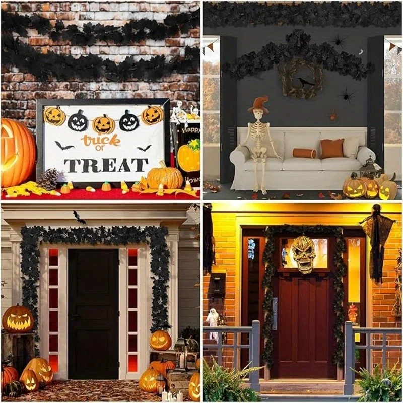 Schwarze Ahornblatt-Kränze, verbesserte künstliche Herbstblätter, Halloween-Dekoration für Zuhause, Kamin, Treppe, Fenster, Haustür, Ornamente – Detail 5