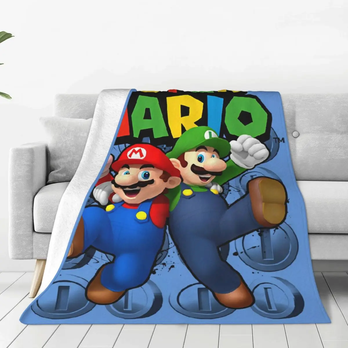 Super Mario Bros Cartoon Game Blankets Anime Action Flannel Novelty Soft Throw Blankets for Bedspread Spring/Autumn Bedroom