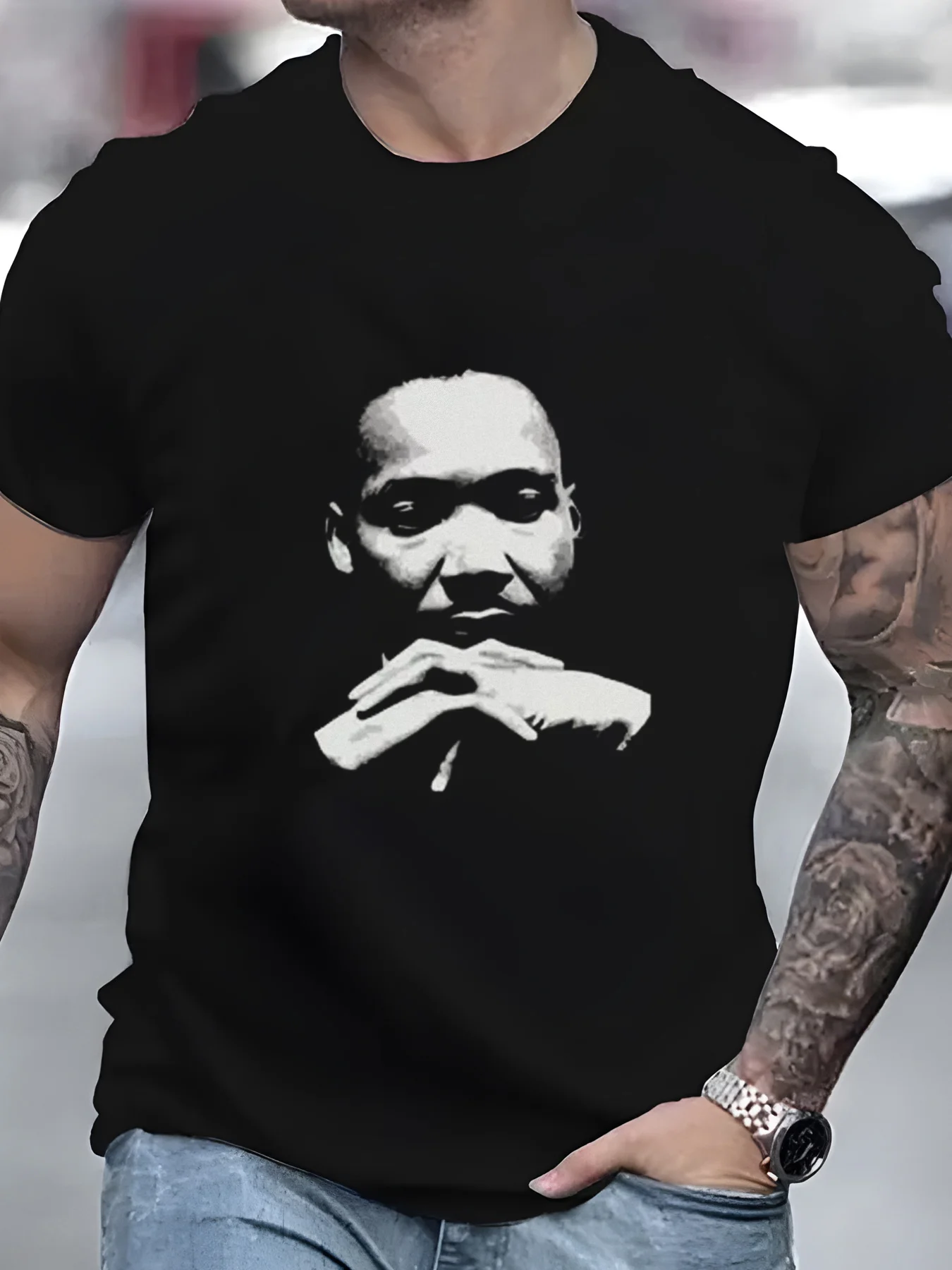 

Retro Charm Men s Hip Hop Retro Style T-Shirt - Martin Luther King Jr Portrait 100% Cotton Casual Round Neck