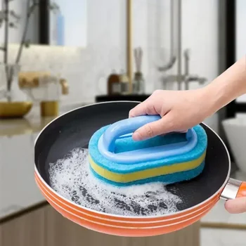 Handled Cleaning Brush with Thick Sponge 1