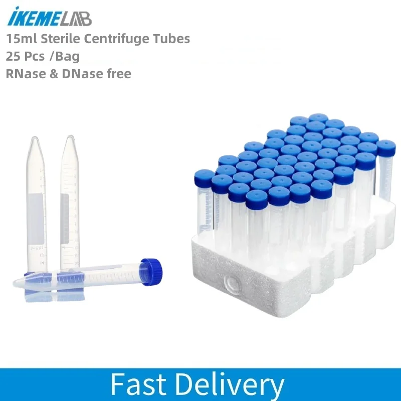 IKEME 25Pcs Plastic 15ml Sterile Centrifuge Tube With Screw Bottom Applicable Laboratory Centrifuge