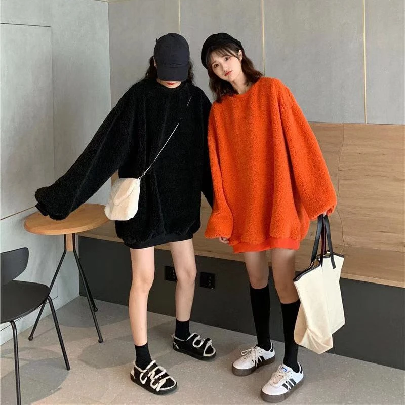 بلوزات نسائية بدون قبعة ملابس الشارع الشهير فضفاضة شتوية دافئة سميكة Y2k ملابس Harajuku Mujer Ropa وصلت حديثًا على الطراز الكوري محب Ins