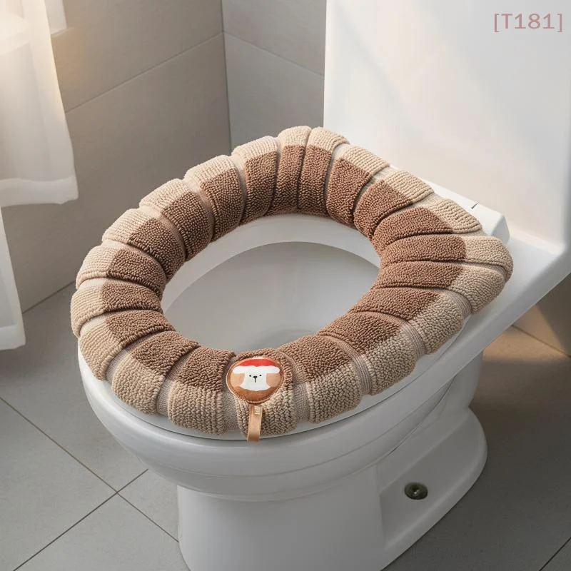 [E] Color Block Portable Knitted Toilet Mat Thickened Washable Antifreeze Toilet Cover Thickened Knitted O Type Universal