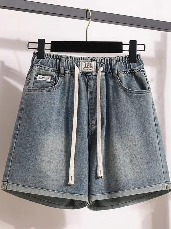 

Ice Silk High Waist Thin Denim orts Women Summer Slimming Five-Point Pants European Faionable Jeans Wide Leg Pants