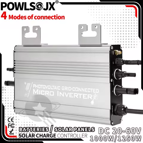 POWLSOJX Solar Micro Inverter 1000W/1250W, Dual Input (PV/Battery), 180&ndash;265VAC, On-Grid/Zero Export, IP65 &amp; WiFi Monitoring