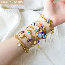 LUXUKISSKIDS Trendy Evil Eyes Bracelets For Woman Stainless Steel Boho Charms Magnet pulseras Blue Jewelry Y2K Bead Accessories