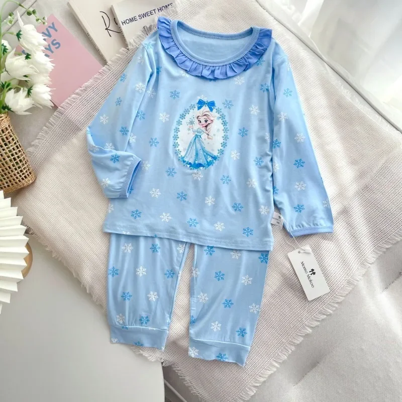 Disney Home Kleidung für Mädchen Elsa Schnee wittchen Prinzessin niedlichen Cartoon Pyjama weich gedruckt vier Jahreszeiten Langarm Hosen Geschenk