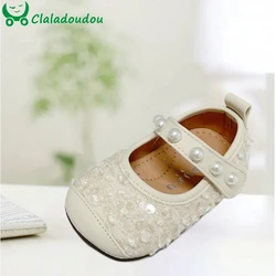 Claladoudou Infant Dress Shoes For First Birthday Party, Lace Flower Pearls Fashion Flats Shoes For Toddler Little Girls