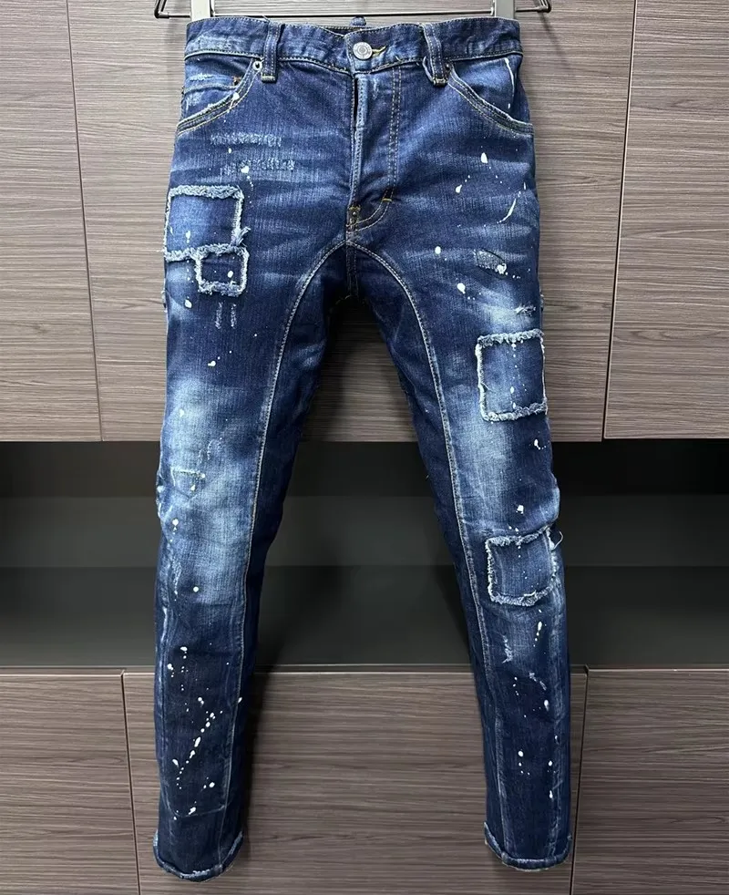 

New Design Fashion BRAND D2 dsq Men Jeans Denim Pants Hole Slim Pencil Trousers Blue Skinny Biker DSQ2 JENAS For Men