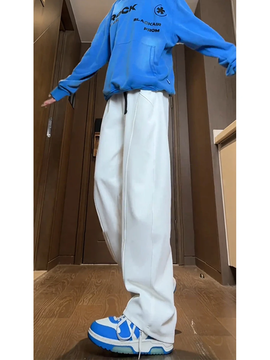 Cleanfit Light Beige American Retro Drapey Straight Leg Loose Fit Sports Pants Men's Spring Autumn Casual Trousers