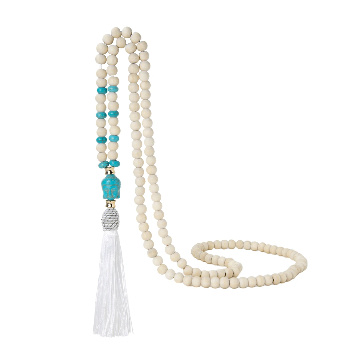 Bohemian style wooden bead bead necklace, retro turquoise Buddha tassel pendant, long Y-shaped women\'s necklace