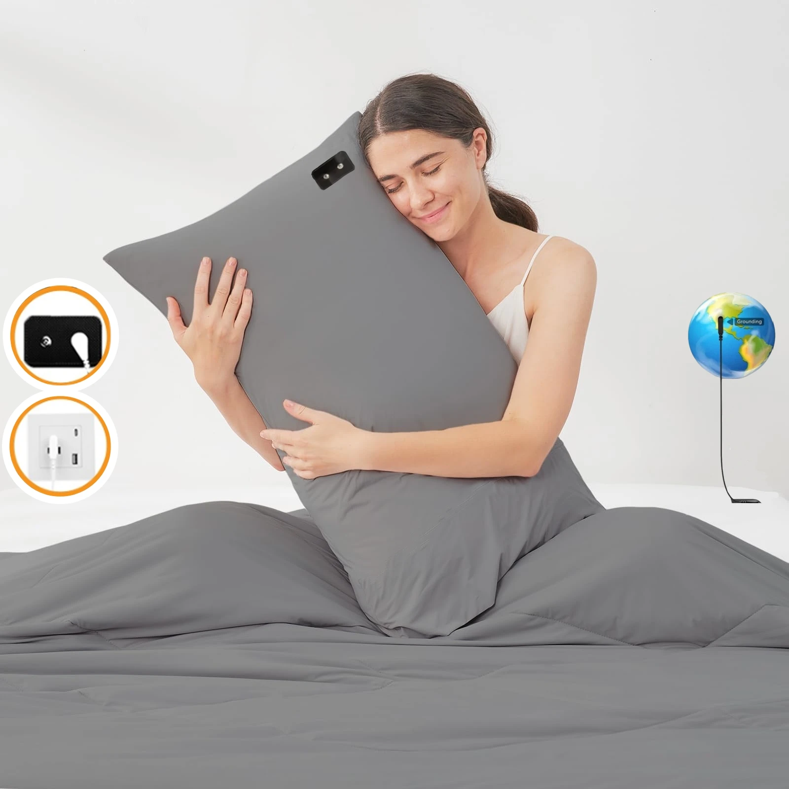 

2 Pack Grounding Pillowcases,20x36IN with Grounding Wire,5% Silver Fiber Organic Cotton Pillowcase Washable and anti-mite