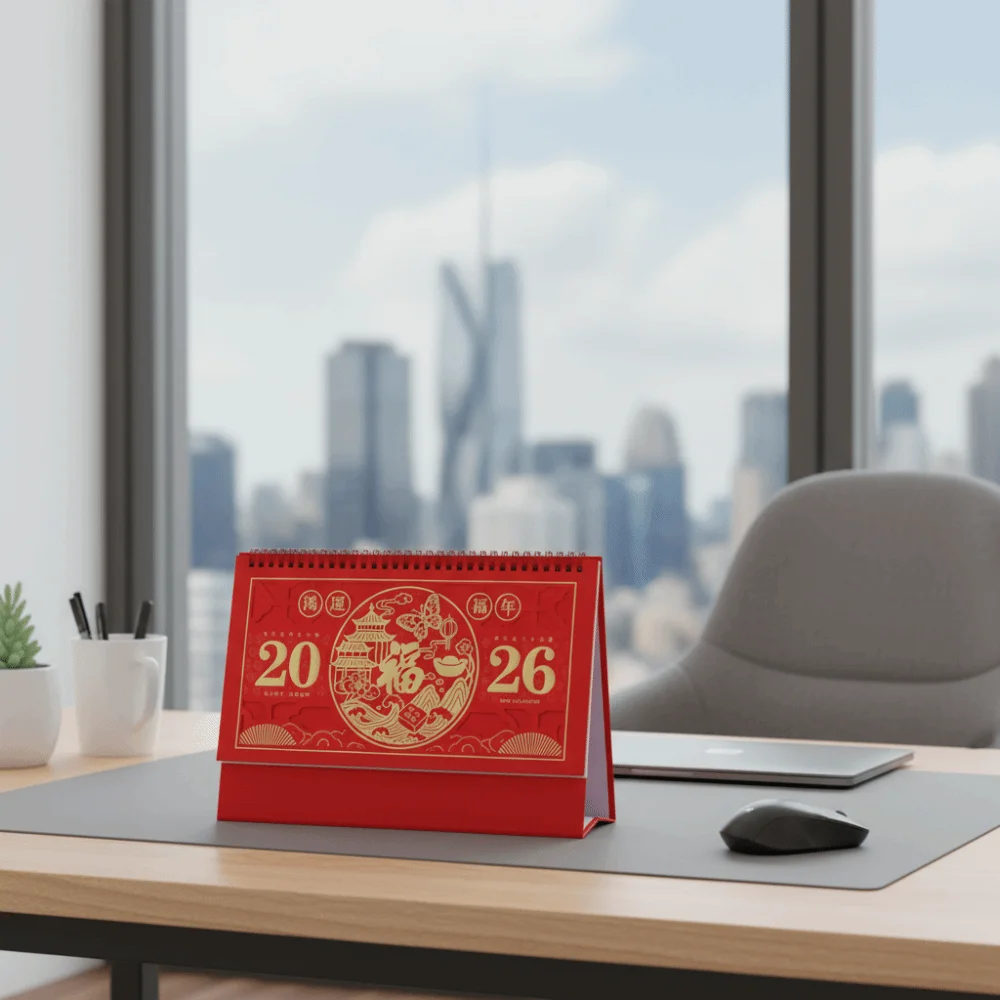 Calendário festivo tradicional em pé flip mesa calendário cavalo ano bênção palavras planejador de mesa zodíaco planejador de negócios ano novo