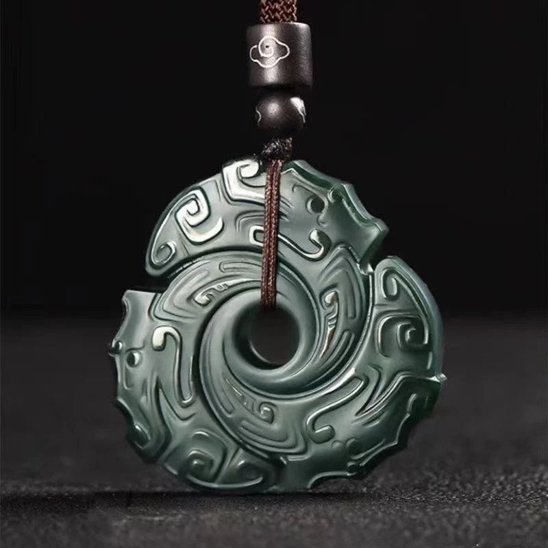 Natural Hotan Green Jade Spinner Necklace Pendant - Fortune Turns with