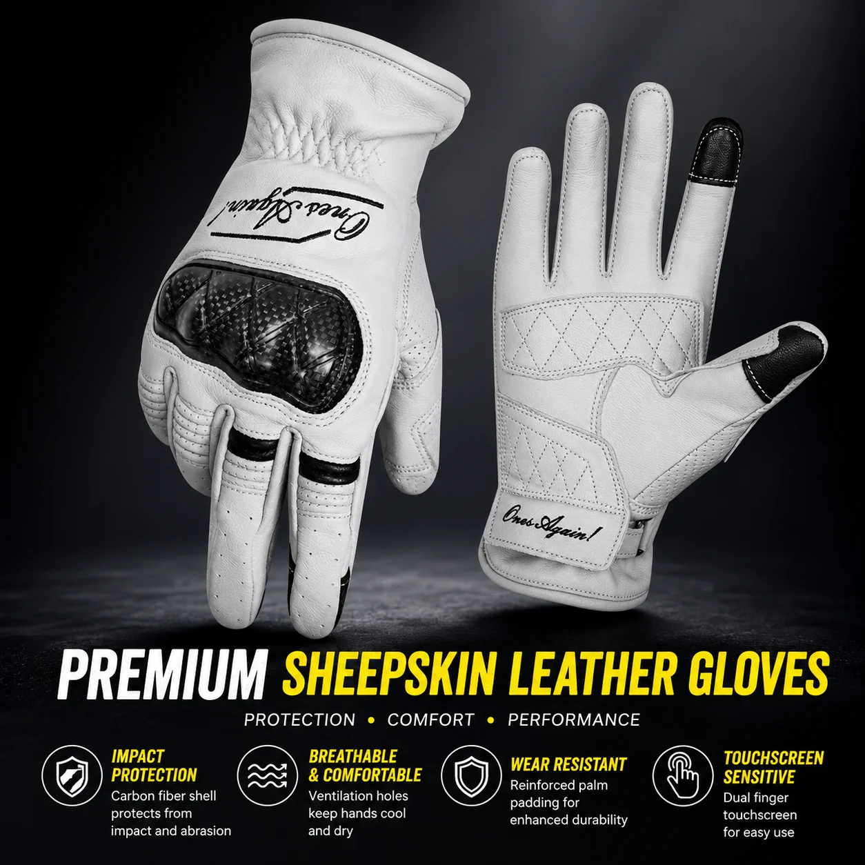 Sheepskin Leather Motorcycle Riding Gloves Men Women Carbon Fiber Anti Fall Motorbike Retro Windproof All Season Warm Touch