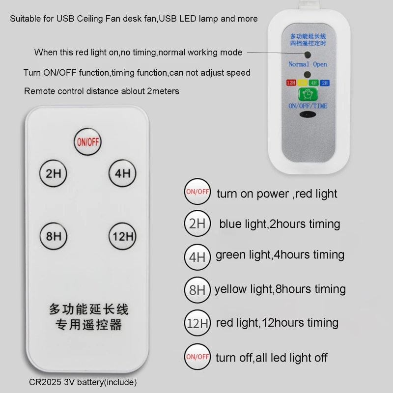 Universal 1.5m 5V USB Extension Remote Timing Power Cable for USB Ceiling Fan USB Fan USB LED Light Lamp and more