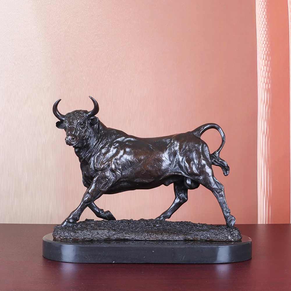 Large Bronze Bull Statue Animal Cattle Sculpture Art Stock Market Bull Gift Gorgeous Home Office Decor