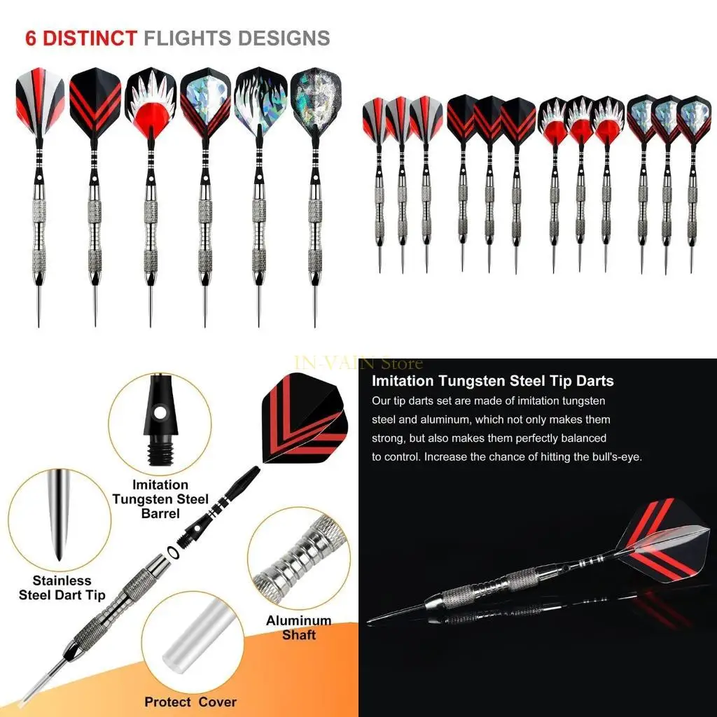 

M5TC Set of 12 Pieces Steel Tip Darts, Not Easy to Break and Bend Steel Tip Darts Set