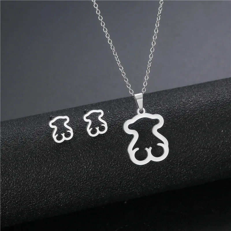 10 Pieces Stainless Steel Necklace Earnail Combination Fashion Jewelry Set Bear Jewelry Three Piece Set