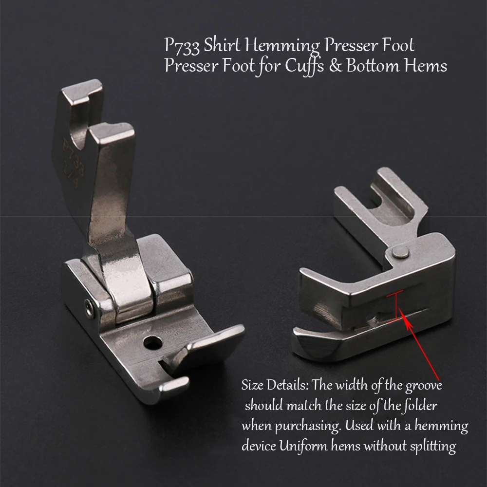 Robuster P733-Nähfuß aus Vollstahl, speziell für Bogensaum, kompatibel mit den meisten Flachbett-Nähmaschinen, perfekt für Hemdmanschetten