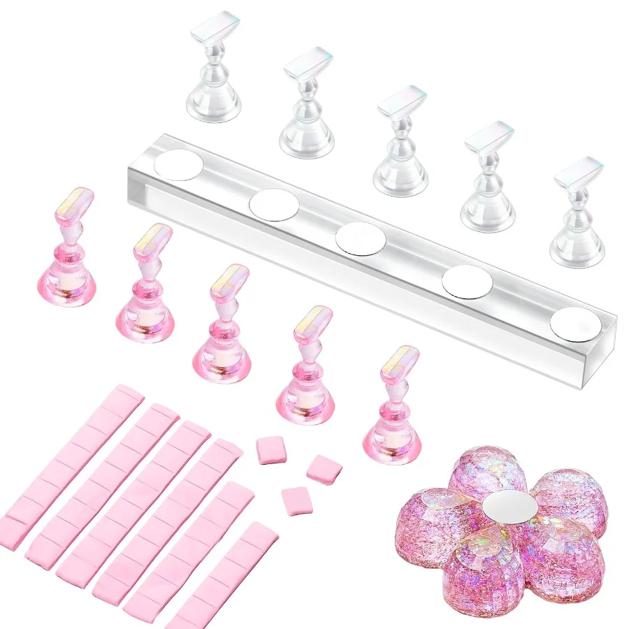 Nail Stand for Press On Nails Display Practice Art Magnetic Fake Nail Holder for Painting Nails Stand for False Nail Designs wi