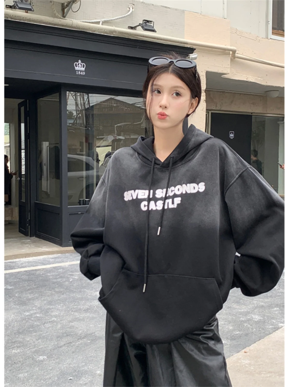 White Autumn Women Clothing Vintage Casual Street Sweatshirt Y2K Letter Printing Pullover Long Sleeves Warm Oversize Ladies Tops