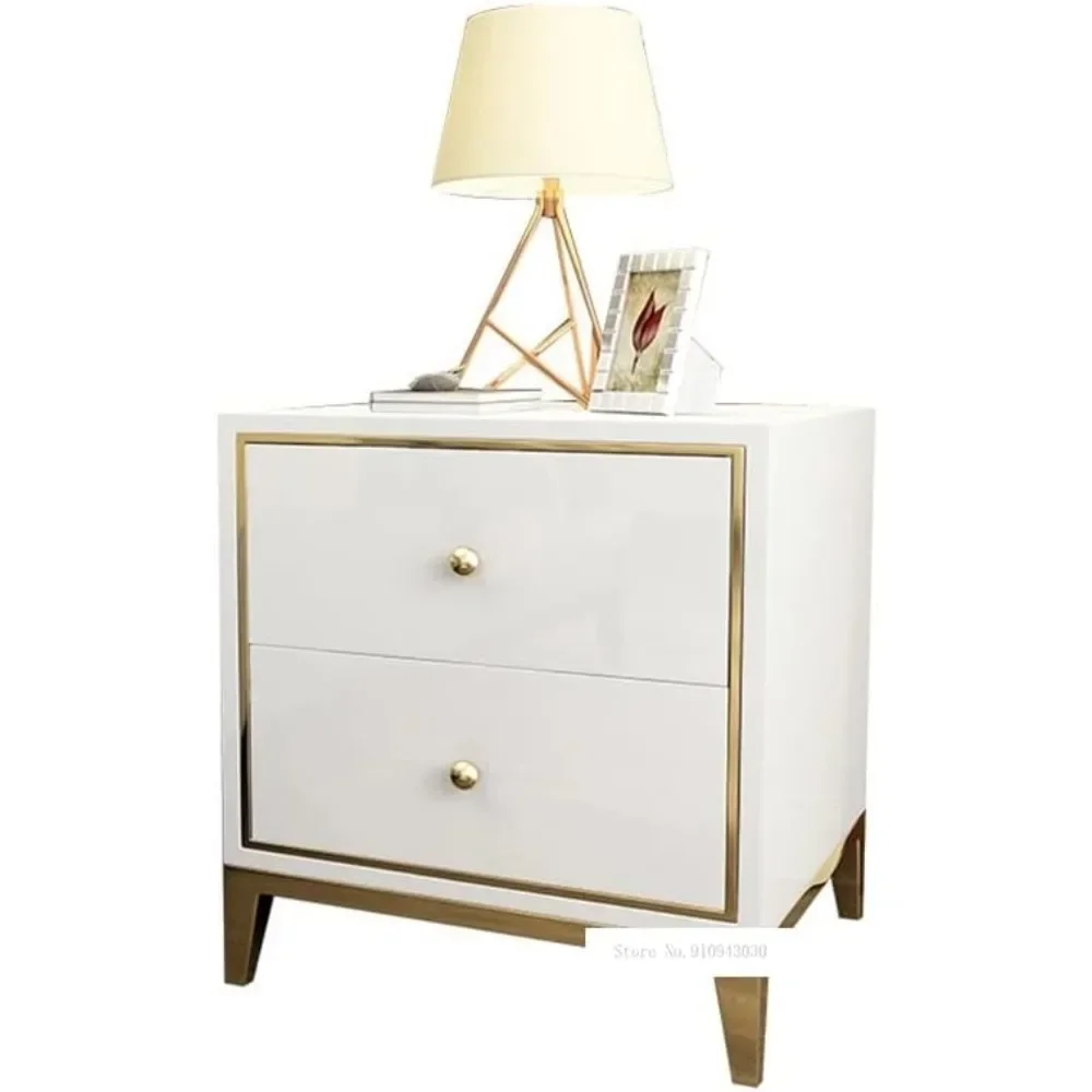 Post Modern Bedside Cupboard Bedroom Nightstand Wood Night Table Gold-Plating e Bedside Locker with Solid Wood Drawer (Color : W